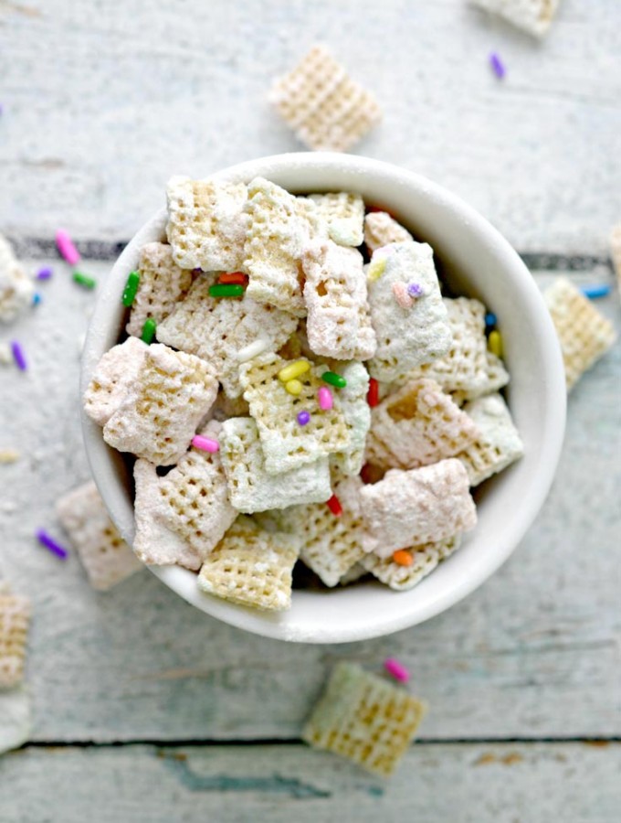Cake Batter Puppy Chow Recipe Perfect Snack Ideas! Or, Do You Call Them Muddy Buddies? | The Rebel Chick