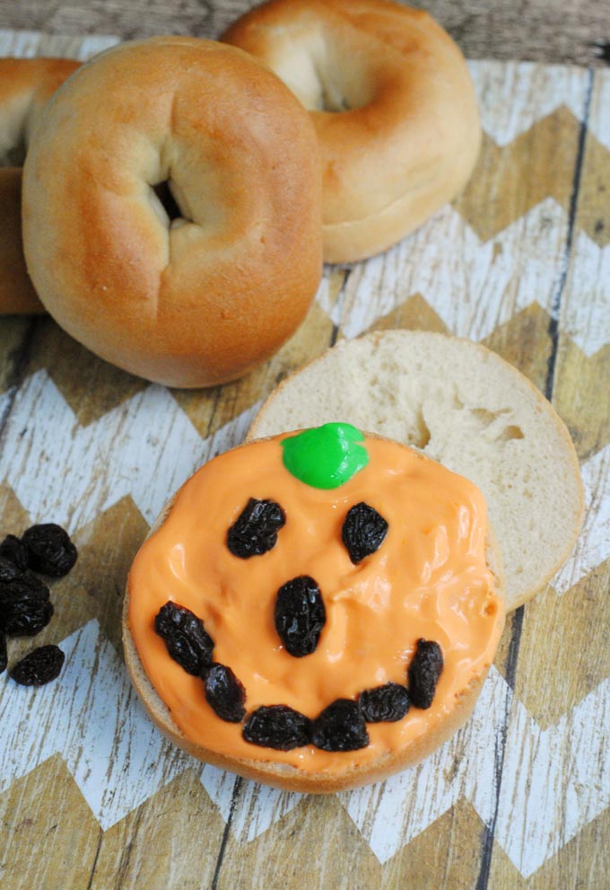 Pumpkin Bagel - Fun Halloween Breakfast Idea