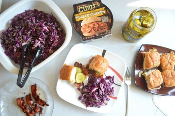 Curly's Barbecue Pulled Chicken sandwich with spicy cole slaw