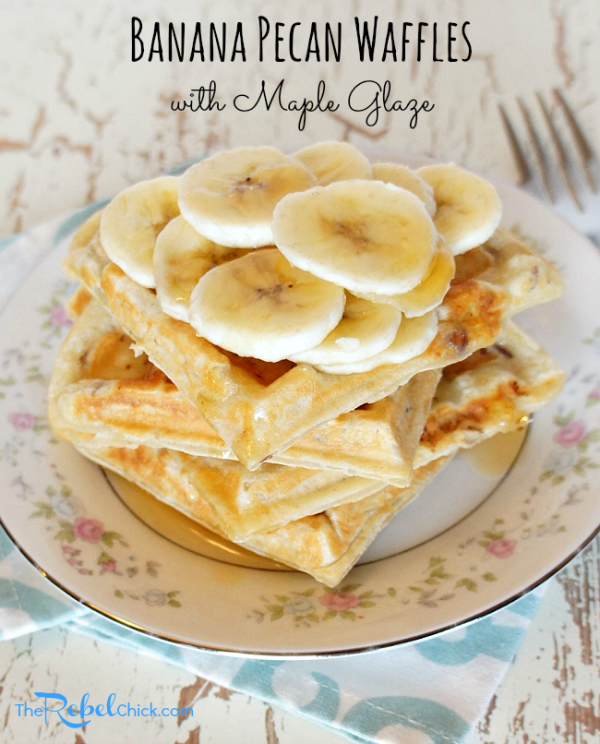 Maple Glazed Banana Pecan Waffles Recipe The Rebel Chick