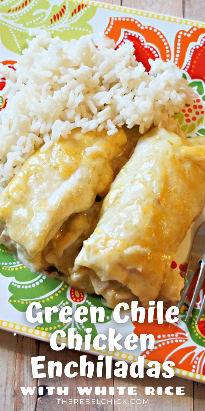 Hatch Green Chile Chicken Enchiladas Recipe with White Rice - The Rebel ...