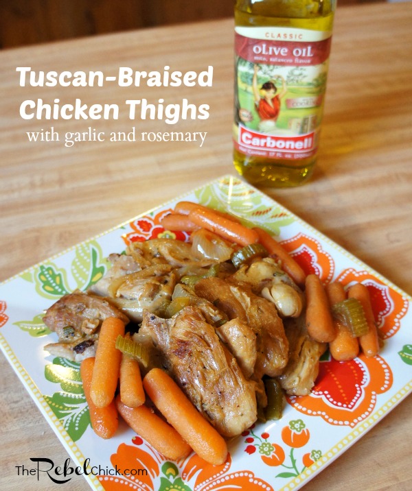 Rustic Tuscan-Braised Chicken Thighs Recipe with Carbonell Olive Oil #DaretoCarbonell