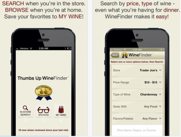 thumbs up winefinder app