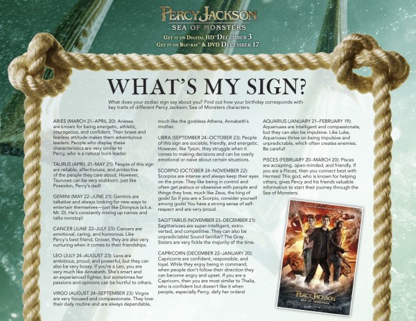 Percy Jackson Sea of Monster What's My Sign Activity Sheet