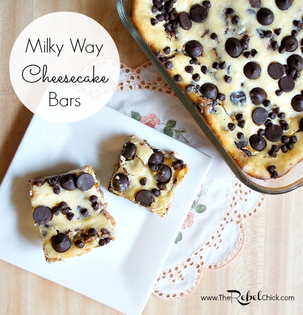 Milky Way Cheesecake cut into bars