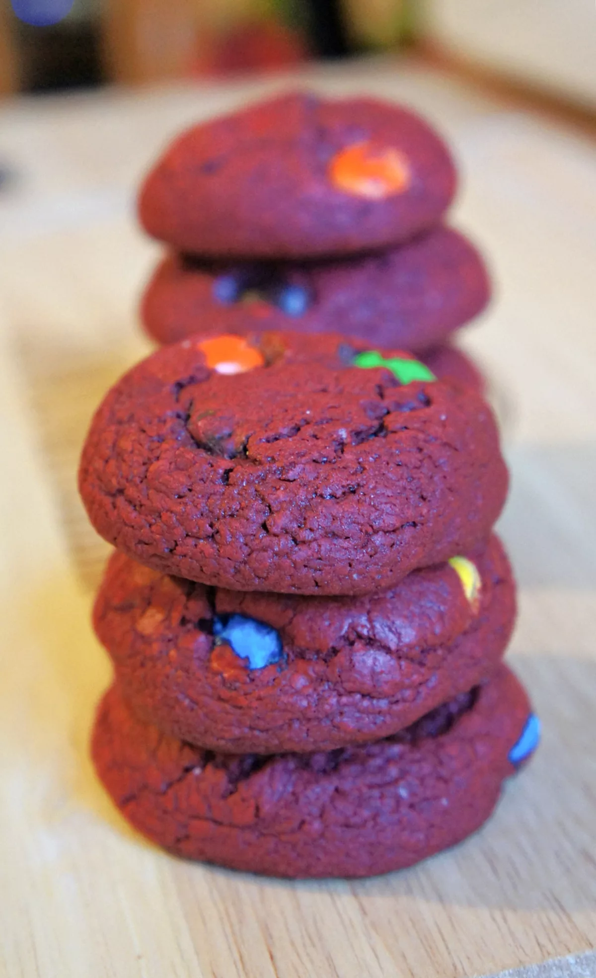 Red Velvet Cookies from Cake Mix with M&Ms in them