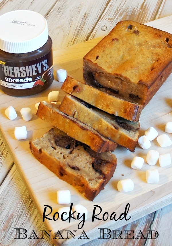 Hershey's Spreads Chocolate Dip Rocky Road Banana Bread #SpreadPossibilities #HersheysHeroes