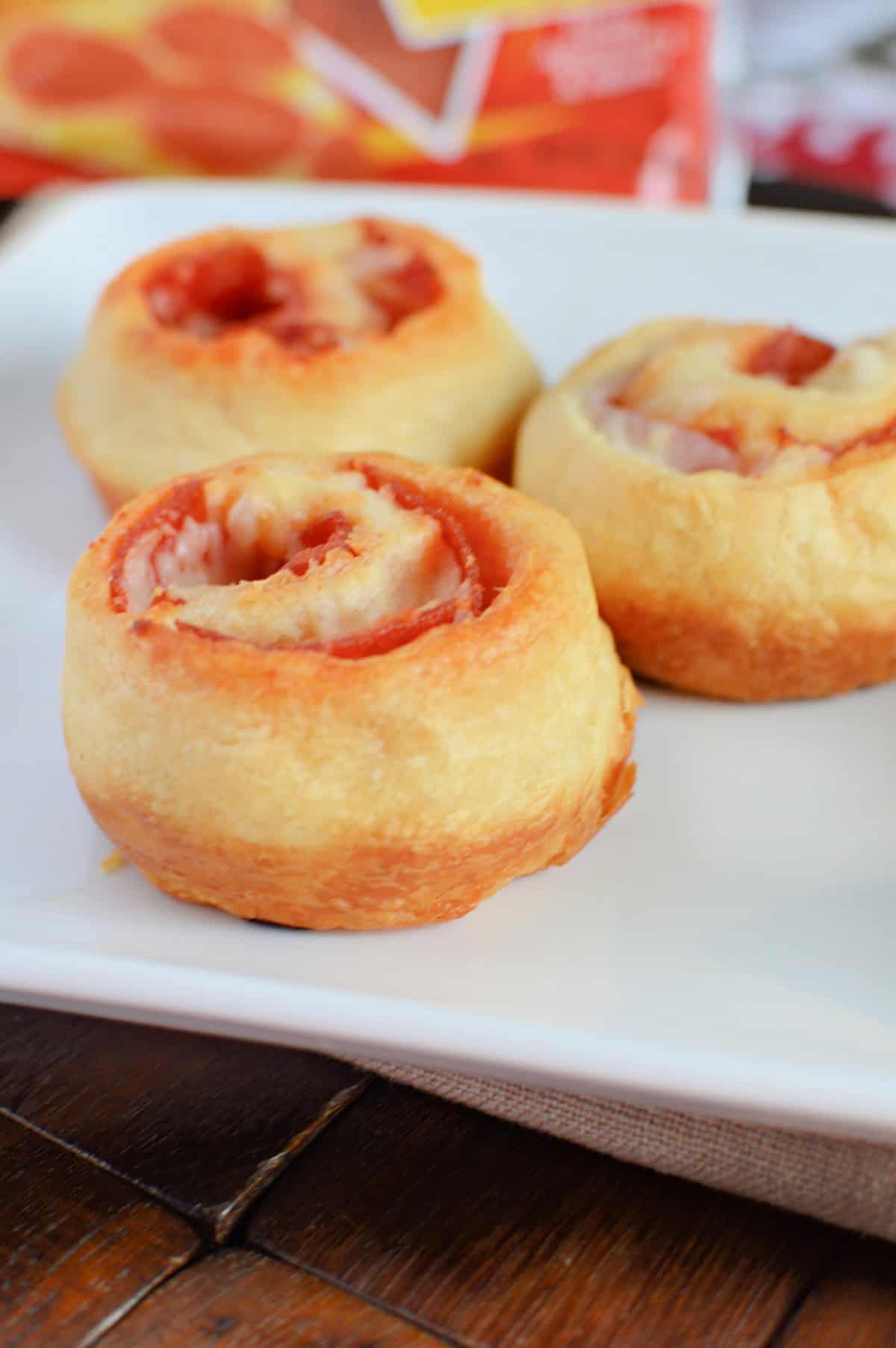 Pepperoni Pizza Rolls on a white plate
