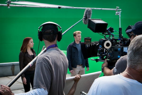 Chris Evans and Scarlett filming Captain America the winter soldier