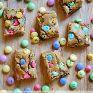 Springtime M&M Chocolate Chip Blondie Bars Recipe #12Bloggers