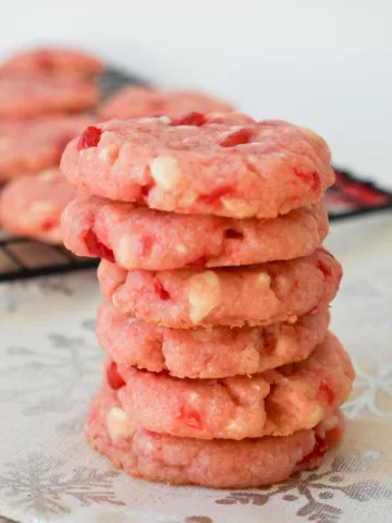 Cherry Shortbread Cookies in a stack