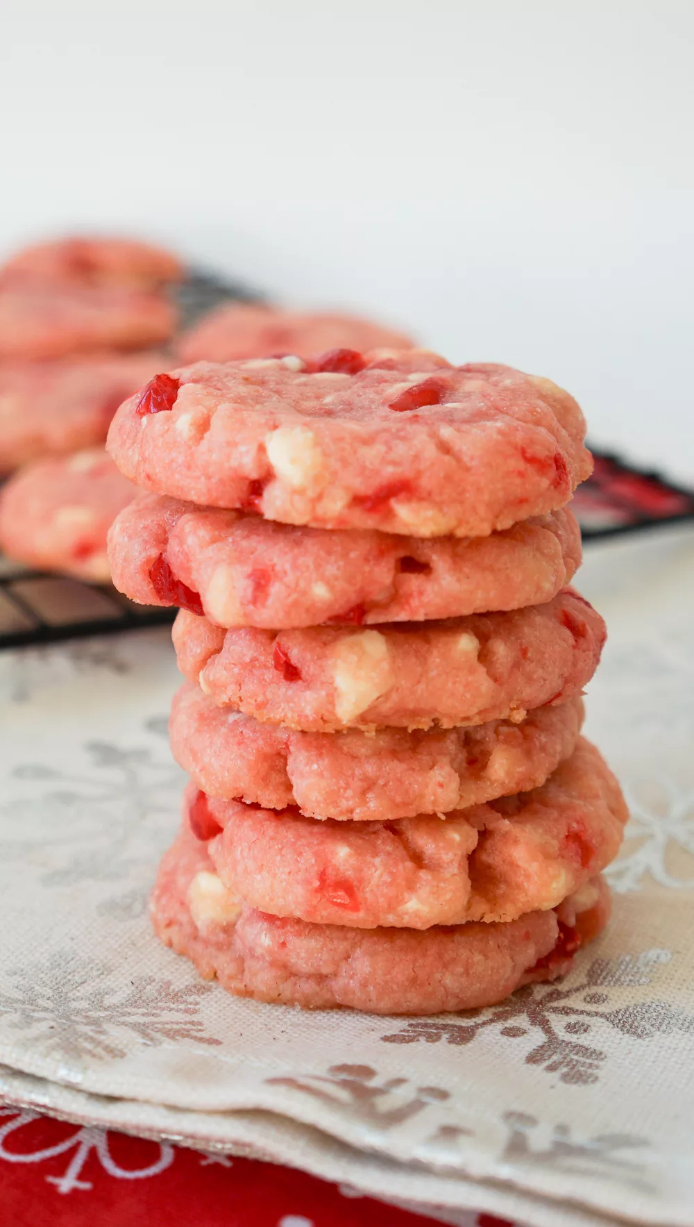 Cherry Shortbread Cookies in a stack