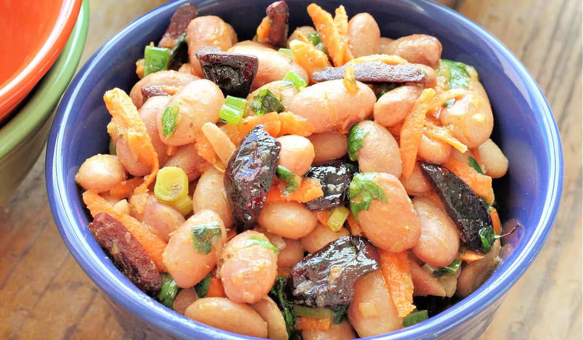 Bean Salad with Fried Kalamata Olives