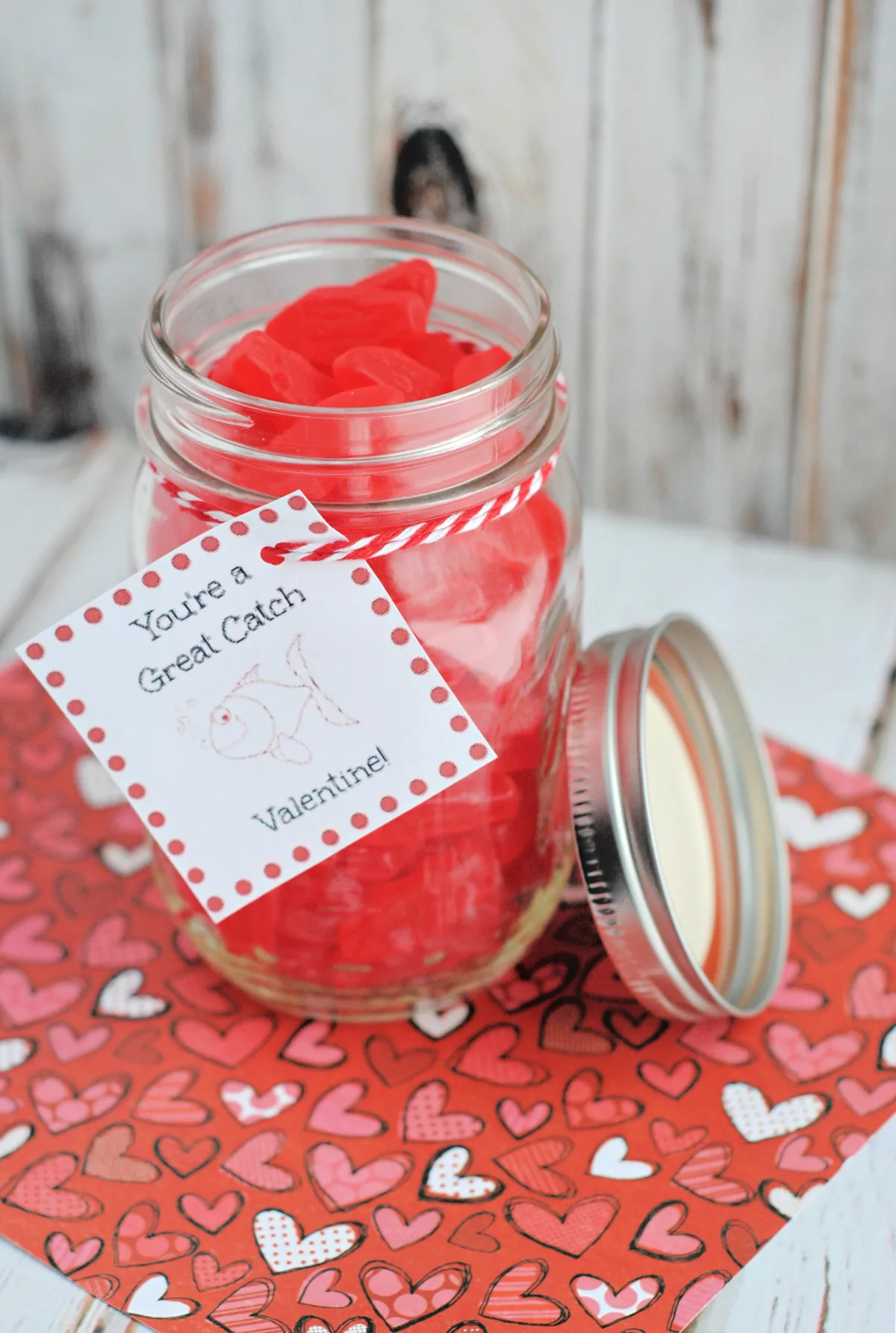 Swedish Fish Valentines Jar with free Printable Valentine