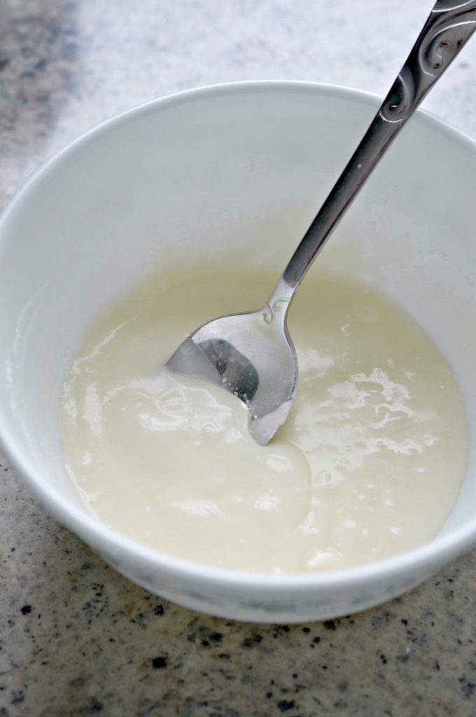 melted butter and sugar in a bowl 