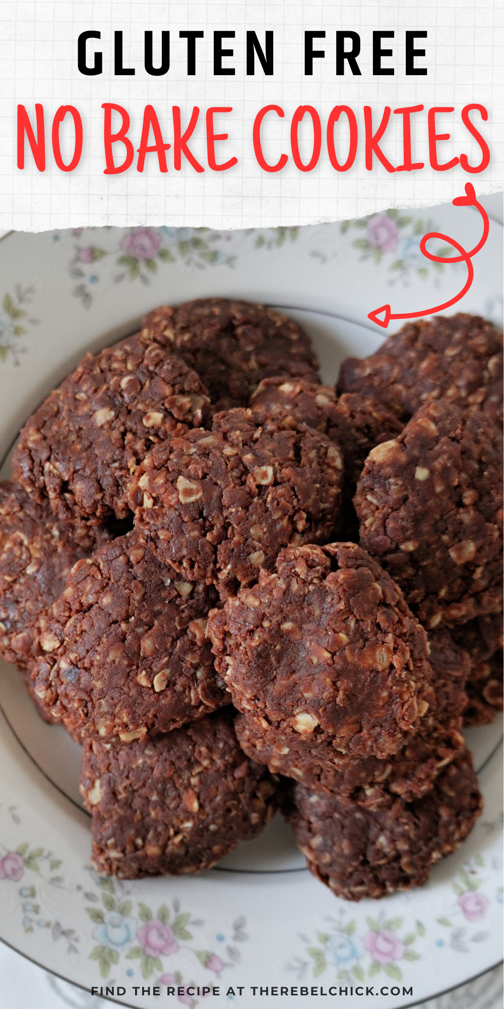 Gluten free no bake cookies filled with oatmeal, chocolate and peanut butter