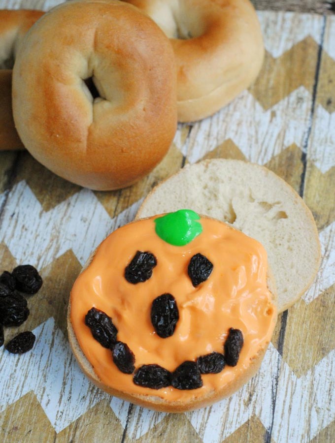 Pumpkin Bagel Halloween Breakfast Idea | The Rebel Chick