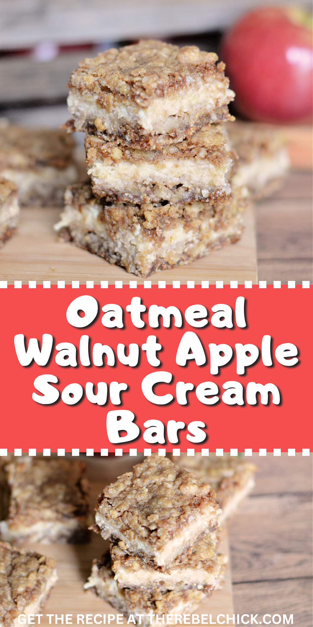 stack of oatmeal bars filled with apples and sour cream 