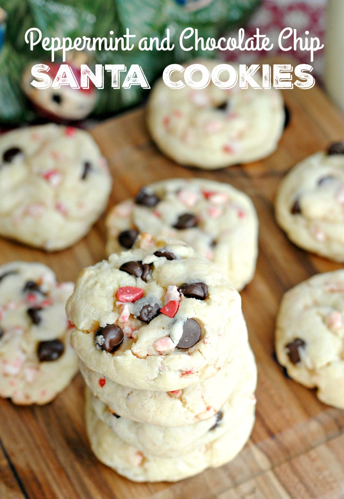 Peppermint and Chocolate Chip Santa Cookies