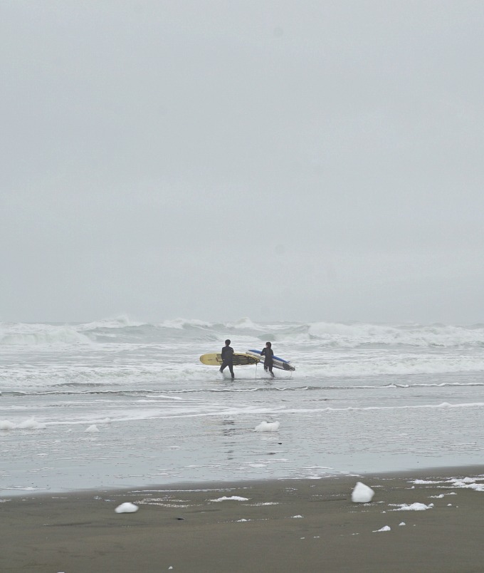Surfers at Ocean Beach in San Francisco