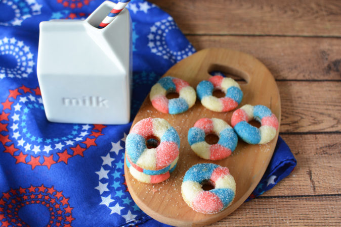 Red, White & Blue Patriotic Mini Donuts Recipe for Memorial Day and 4th of July