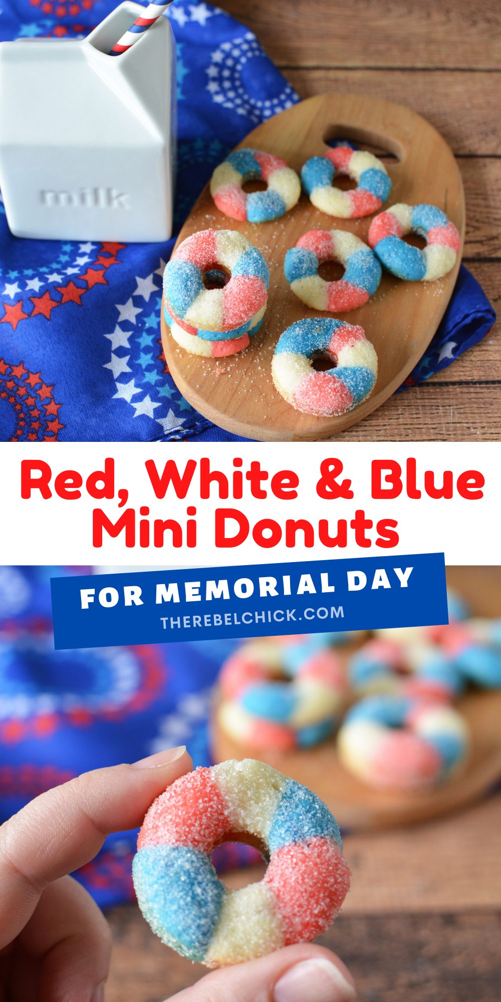 Red, White & Blue Patriotic Mini Donuts Recipe for Memorial Day and 4th of July