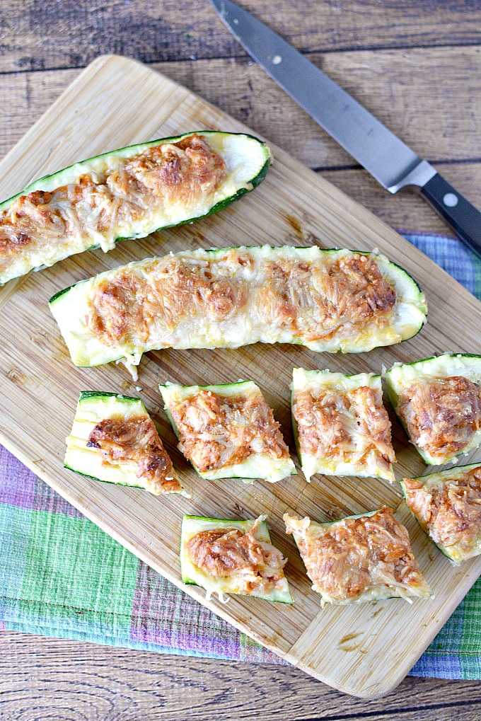 Zucchini Boats with Ground Beef and topped with melted cheese
