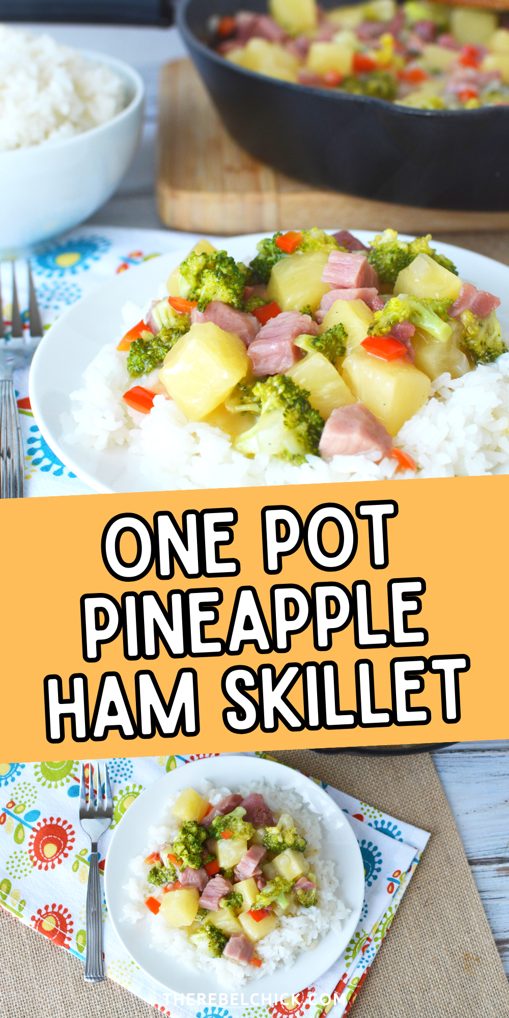 ham and pineapple over a bed of white rice