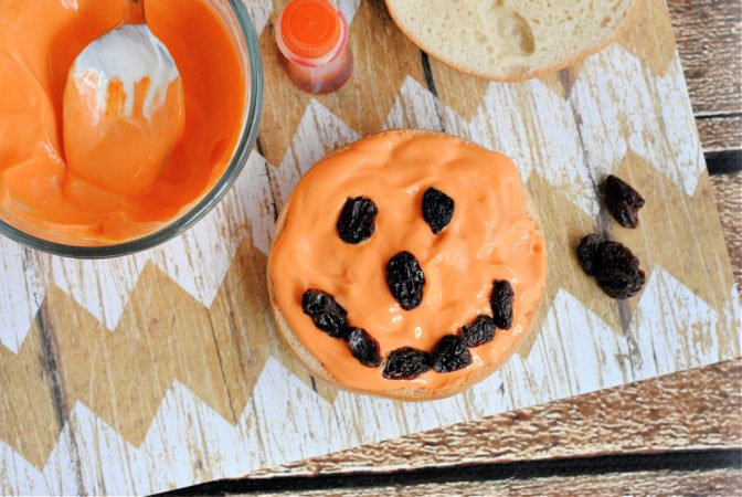 Halloween Pumpkin Bagel Breakfast Recipe