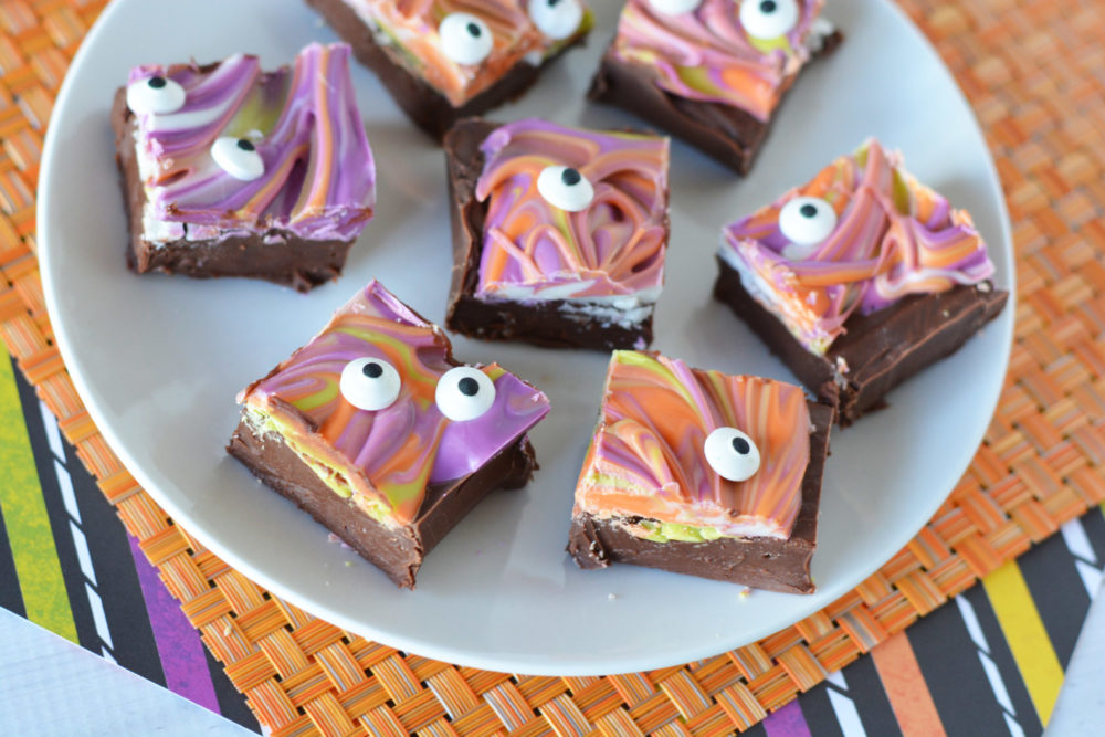 Fudge made out of candy melts with candy eyes