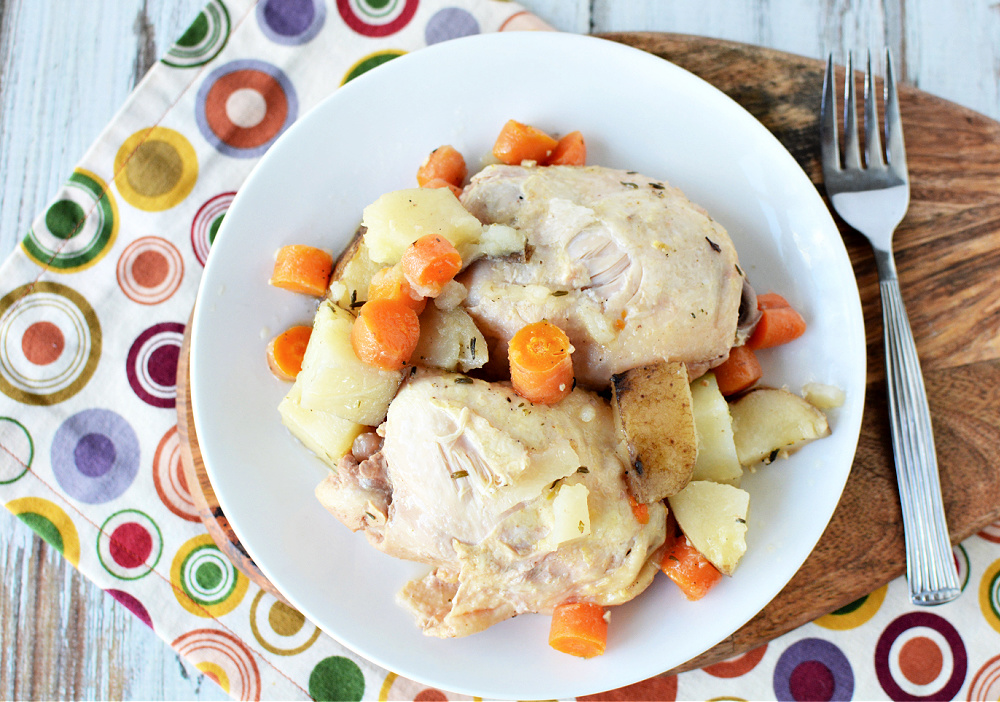 Slow Cooker Chicken Thighs with Potatoes and Carrots RecipeCrockpot Bone In Chicken Thighs and Veggies Dinner
