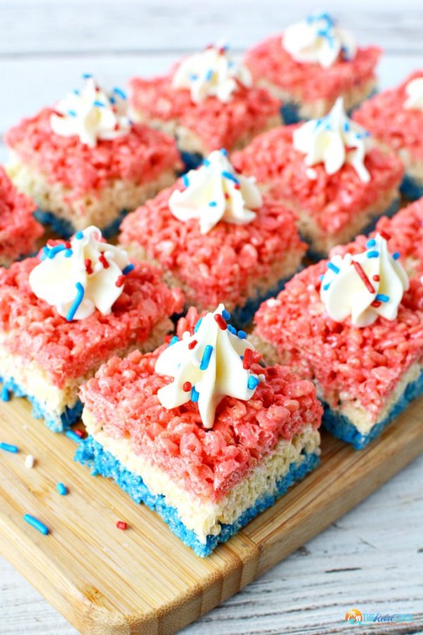 red white and blue rice krispie treats - The Rebel Chick