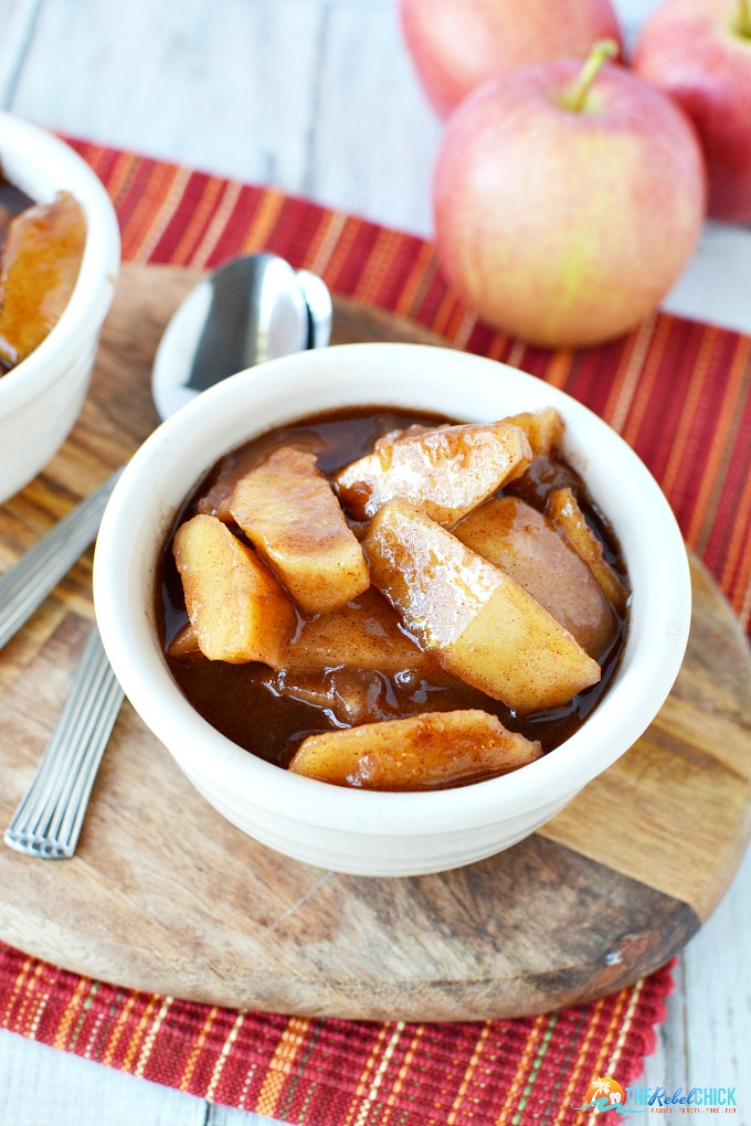 big chunks of apples in a bowl with cinnamon coating