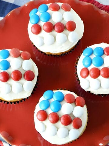 Red White And Blue M&Ms Flag Cupcakes