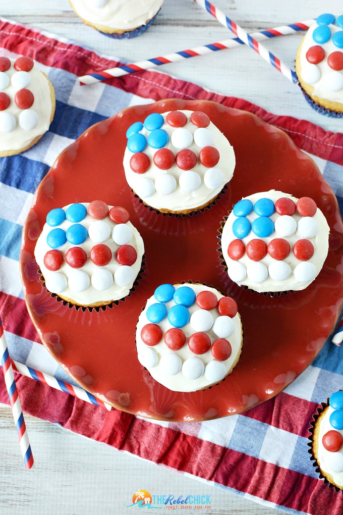 Red White & Blue M&Ms Flag Cupcakes Recipe
