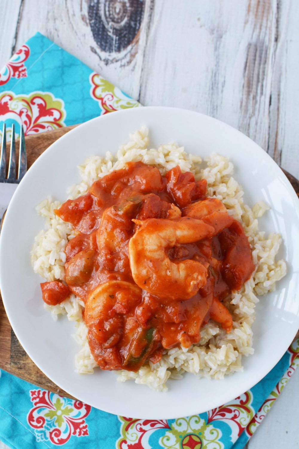 Creole Cajun Shrimp over a bed of white rice