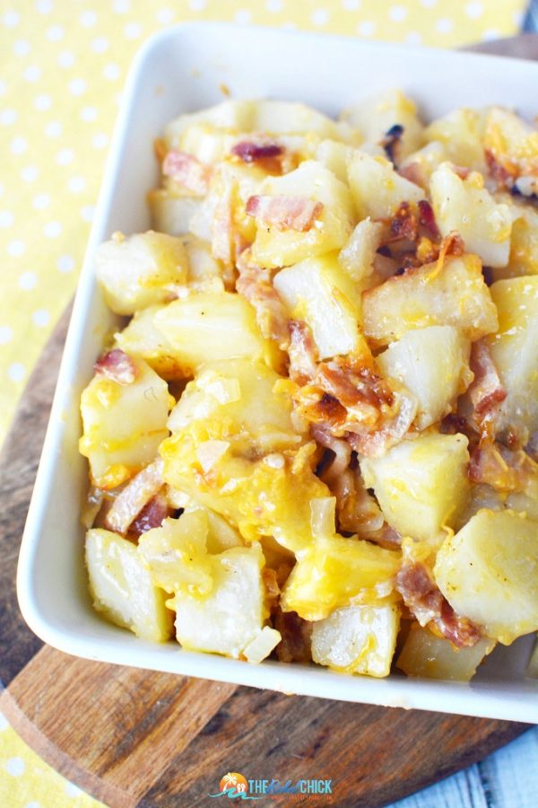 Slow Cooker Cheesy Garlic Bacon Potatoes - The Rebel Chick