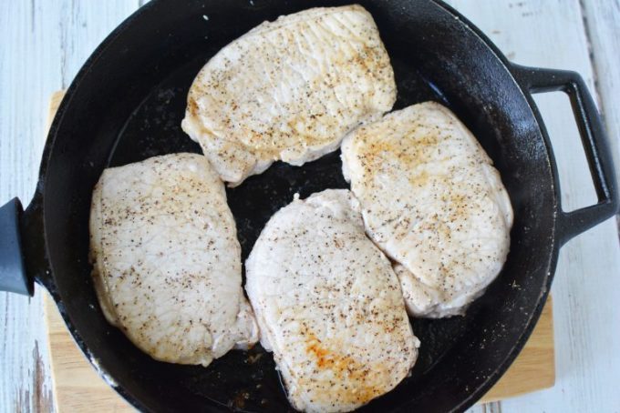 chops in a cast iron skillet