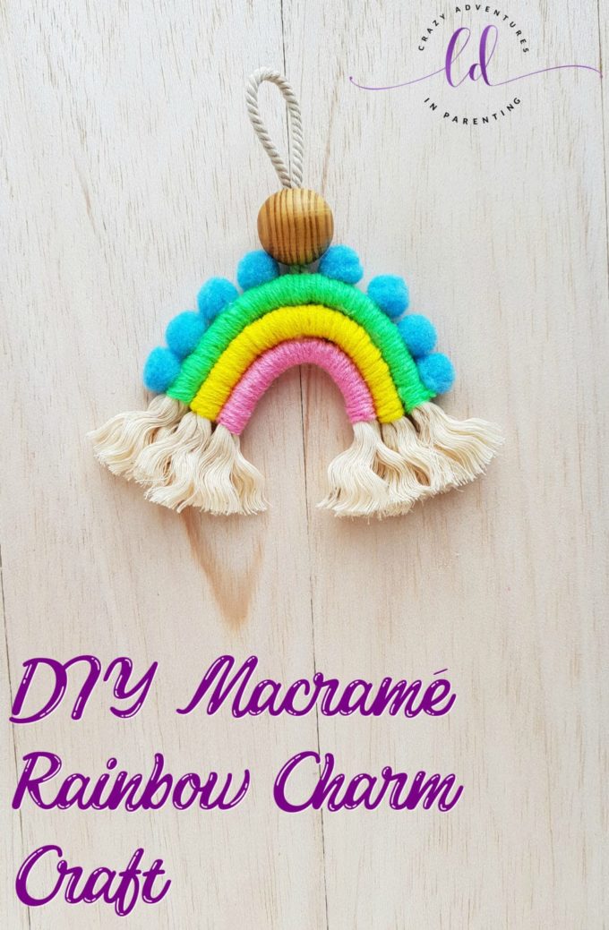 Rainbow fans rejoice! This easy to make DIY Macramé Rainbow Charm Craft can be made into a wall hanging, ornament, keychains, and more!