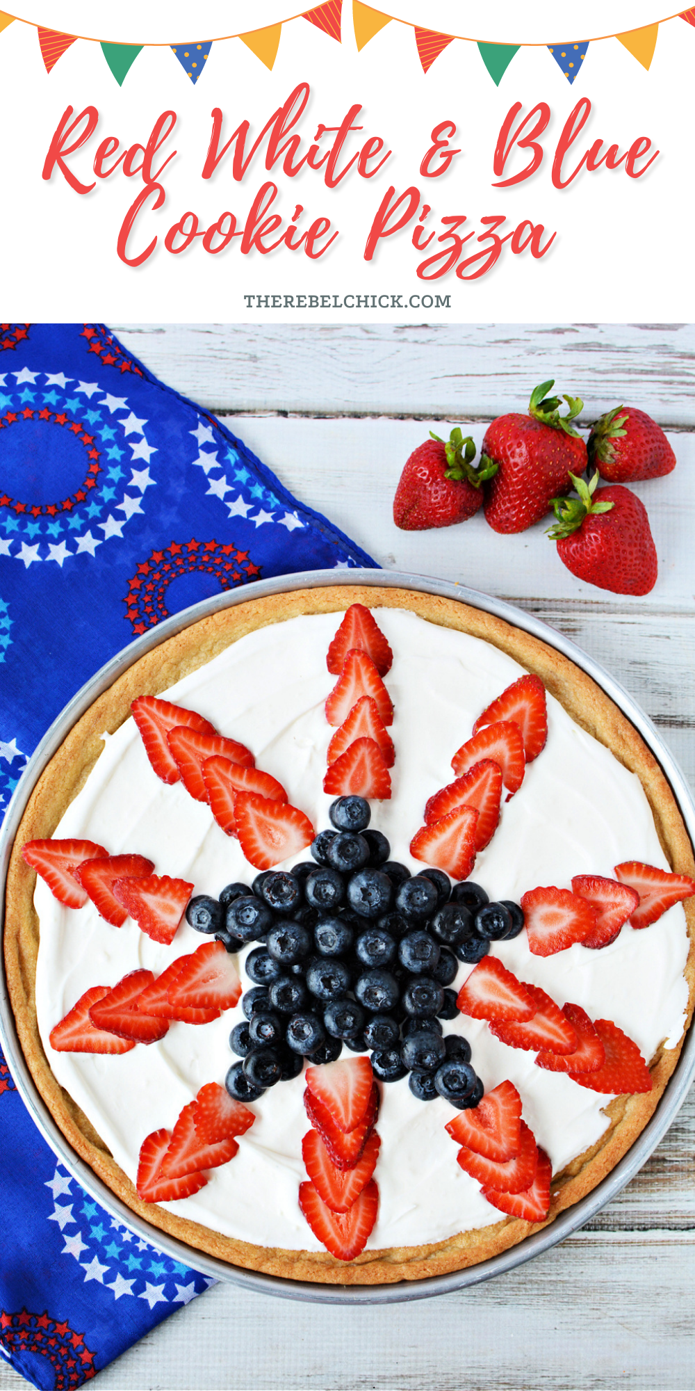 Red White and Blue Cookie Pizza Recipe for Memorial Day, 4th of July and Labor Day