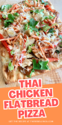 Thai Chicken Pizza filled with peppers and covered in cheese