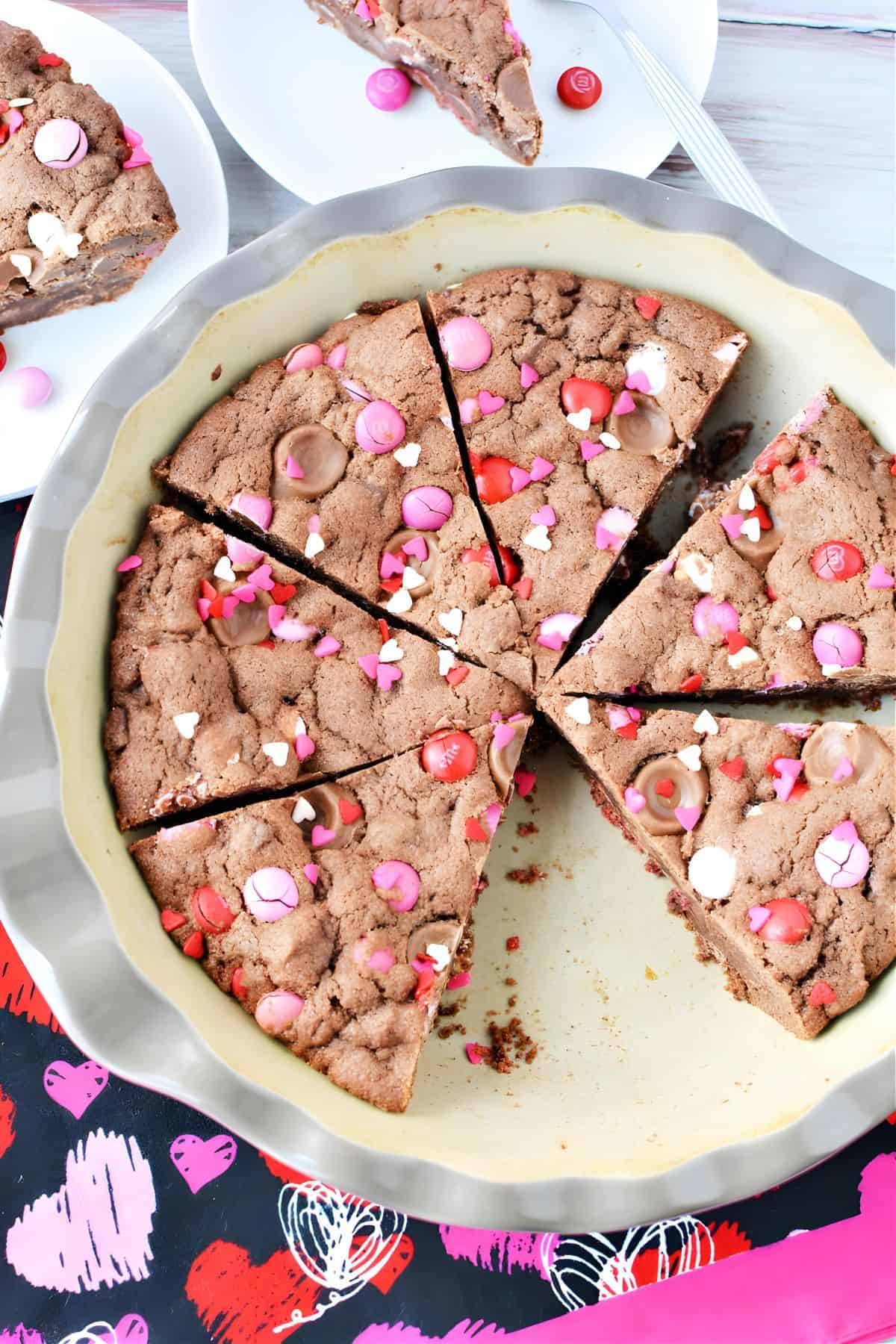Valentine Double Chocolate Cookie Pie in a pie plate