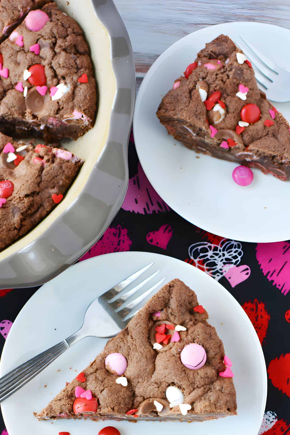 Valentine Double Chocolate Cookie Pie on a plate