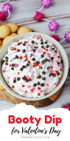 Booty Dip for Valentine's Day filled with mini chocolate chips and red and pink sprinkles
