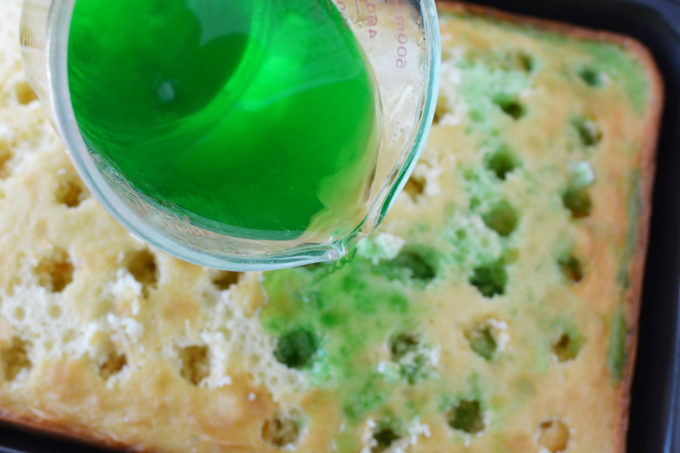 lime green JELLO being poured