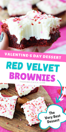 Red Velvet Valentine Brownies Recipe #helpingcookies - The Rebel Chick