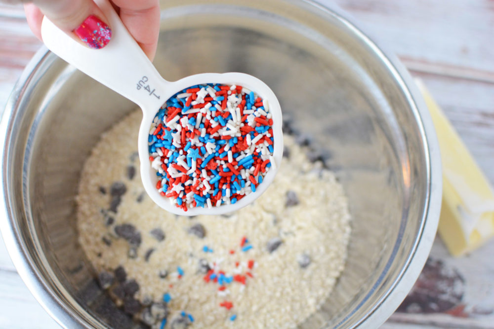 Adding sprinkles to dry cookie dough ingredients 