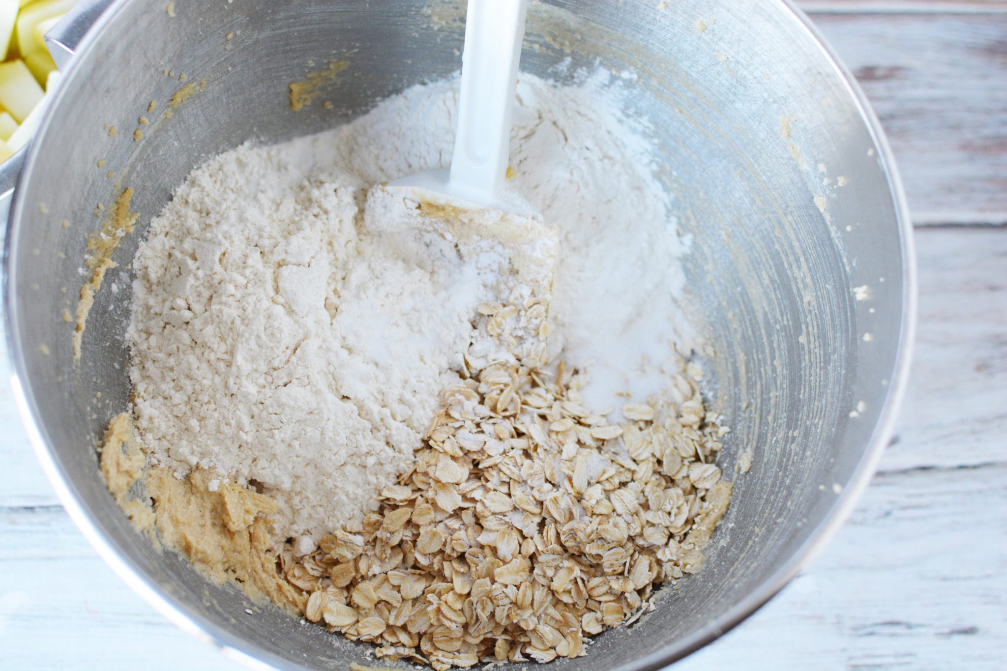 oatmeal and flour in a mixing bowl