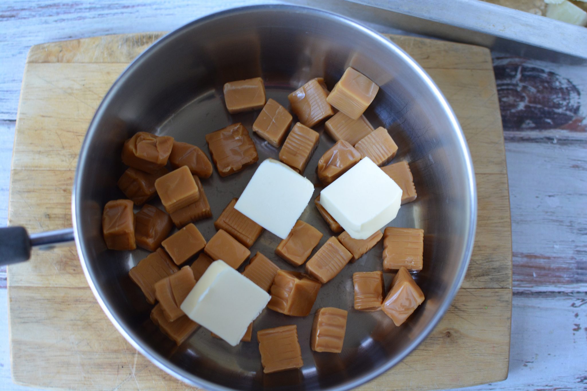 caramels and butter in a saucepan