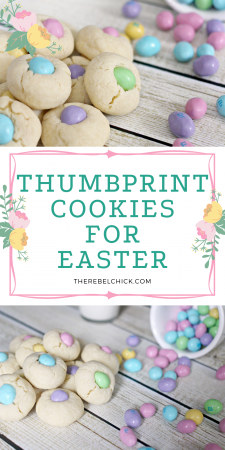 Easter M&Ms Thumbprint Cookies Recipe I just love Springtime and Easter. I can't get enough of all of the pretty, pastel-colored candies, Cadbury Eggs, PEEPS of every shape, size and color - baking during the Easter holiday is just so much fun! 
